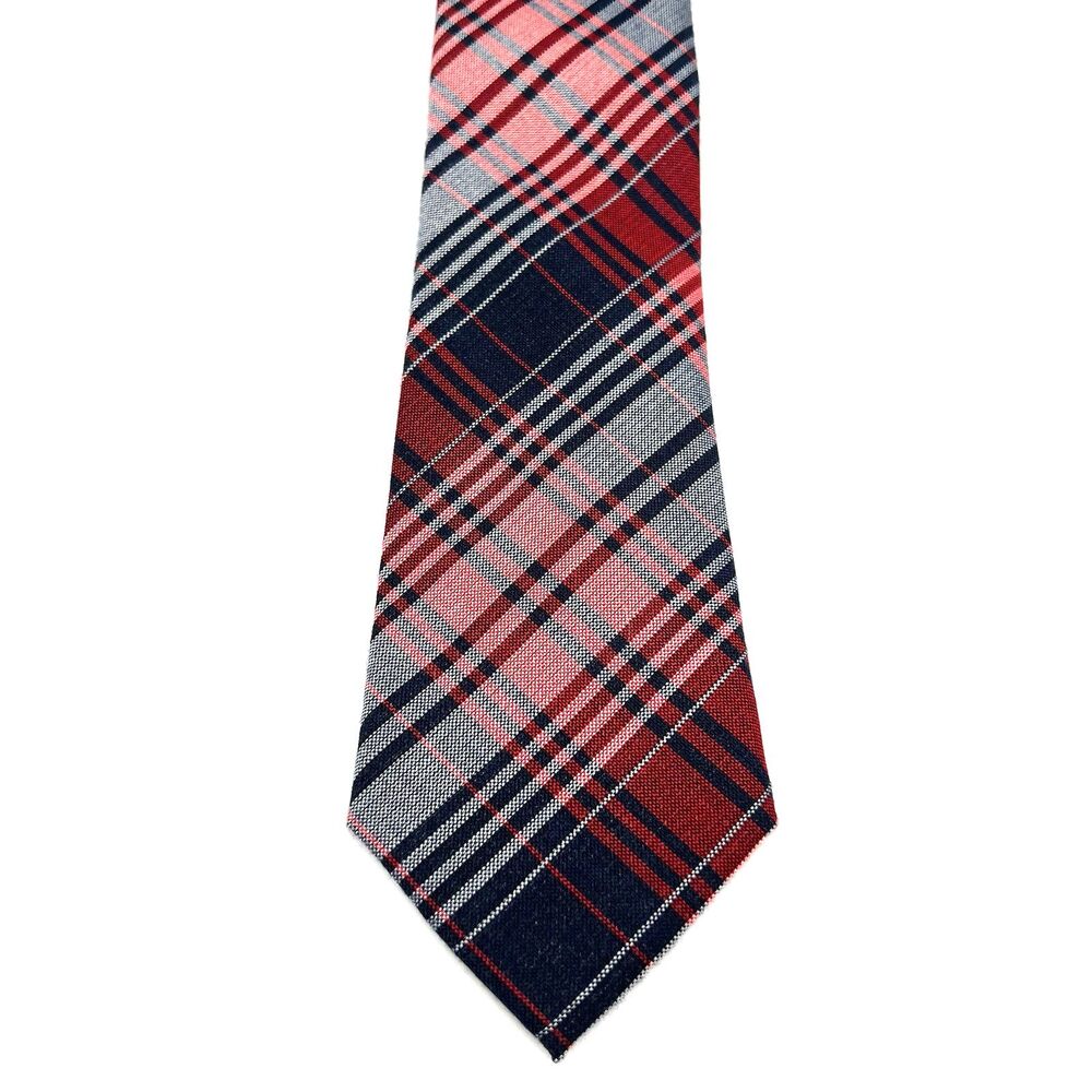 BLACK BROWN 1826 Plaid Tie Red White Blue Silk Cotton Preppy Americana Mens Ivy